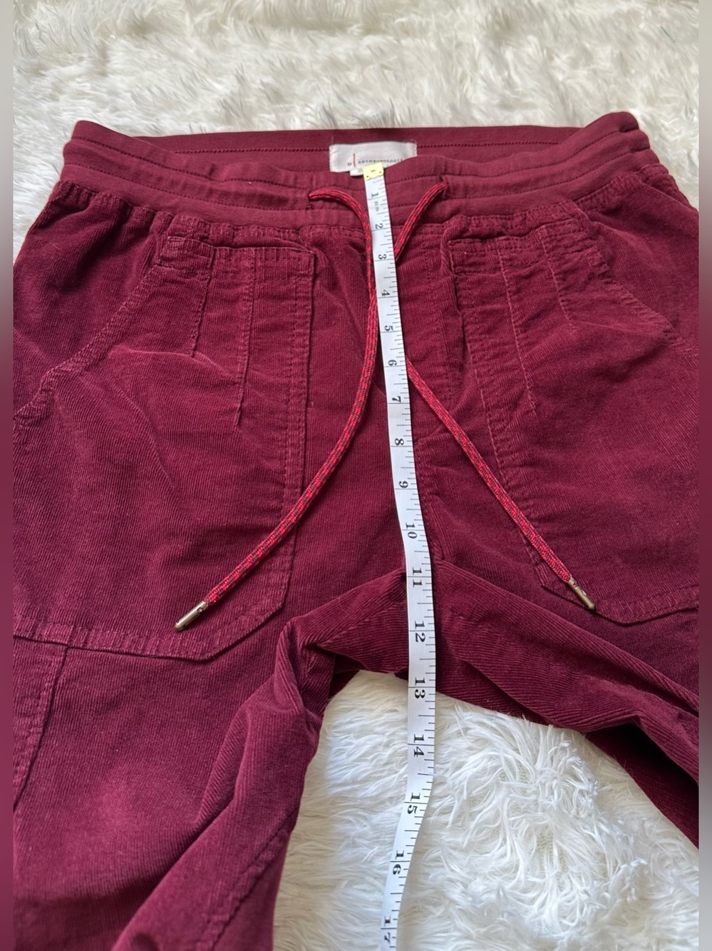 Anthropologie Corduroy Joggers Small Burgundy Cargo Utility Pull On Boho Lounge - Picture 8 of 11